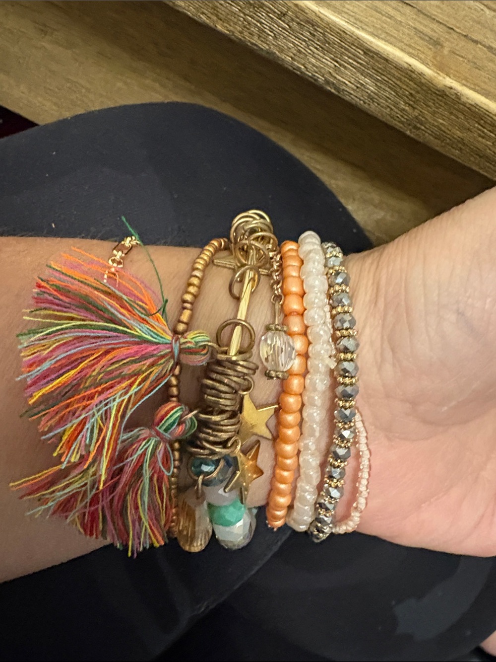 Source Unknown Multicolor Tassel & Gold-Accented Beaded Bracelet Stack